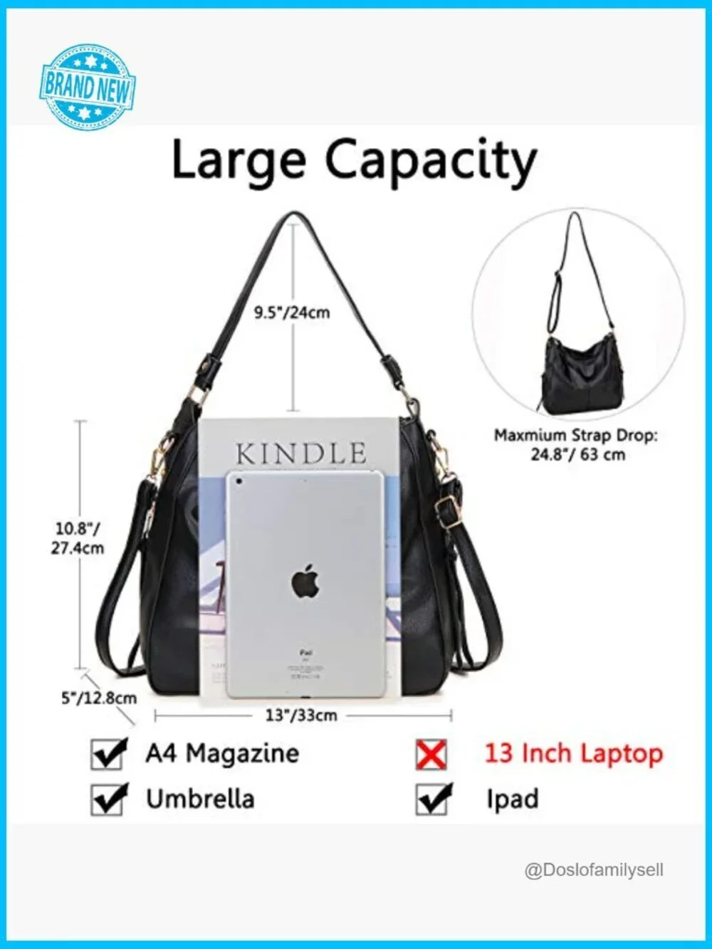 Faux Leather Hobo Bag Medium Shoulder Tote with Side Pockets Work Travel